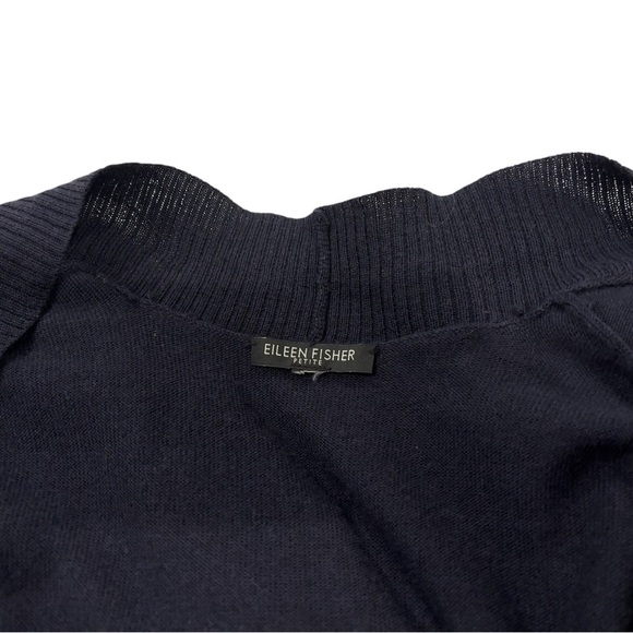 Eileen Fisher 100% Merino Wool Draped Open Front Knit Cardigan Sweater Dark Blue - Picture 3 of 5